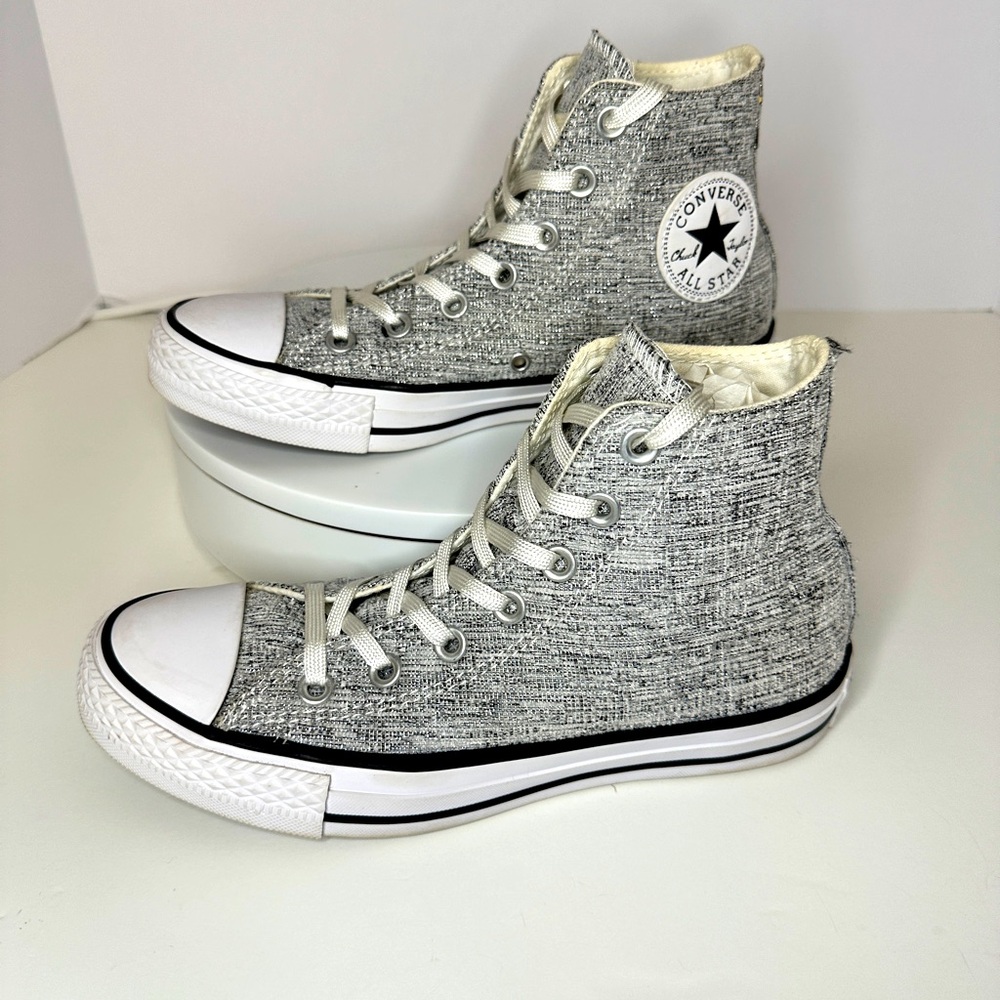 CONVERSE ALL STARS Women’s High Top Sneakers in gray and silver tweed Size 7